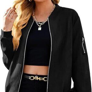 New Zeegoo Women's Size M Faux Suede Black Lightweight Short Bomber Jacket